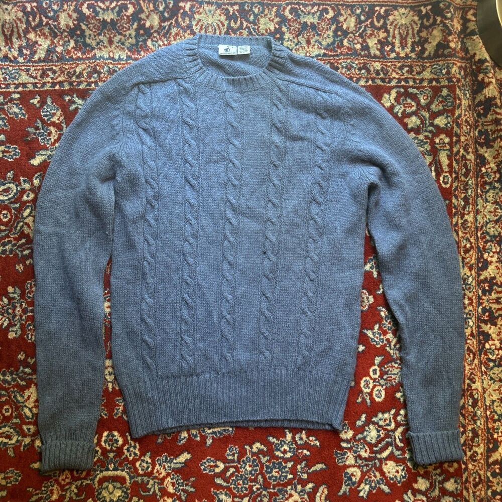 Vintage Blue Jockey Wool Sweater 100% Shetland Wool Fisherman Knit Size Large